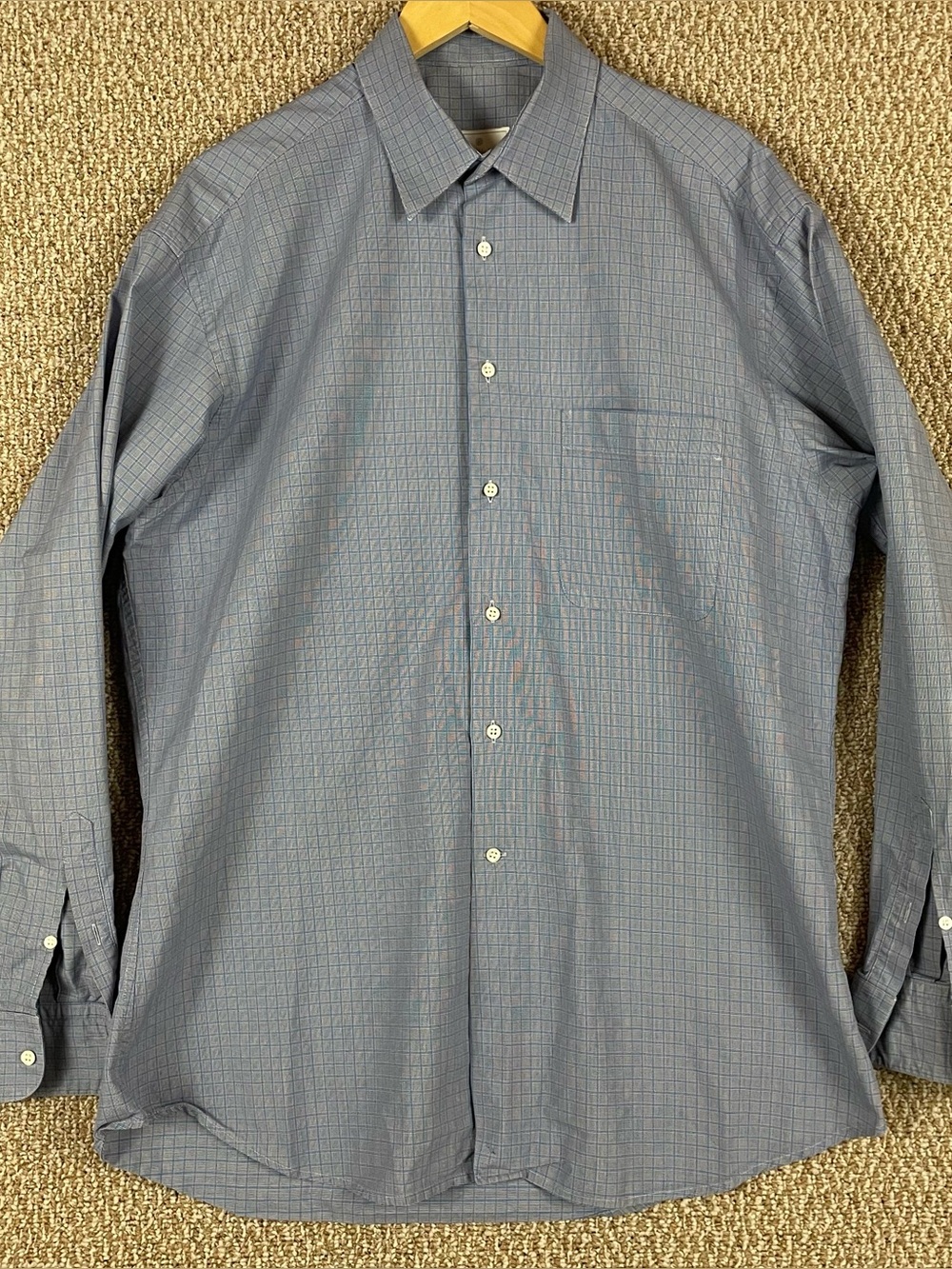 Ermenegildo Zegna Shirt Men’s L/XL Blue Gray Check Button Down E171